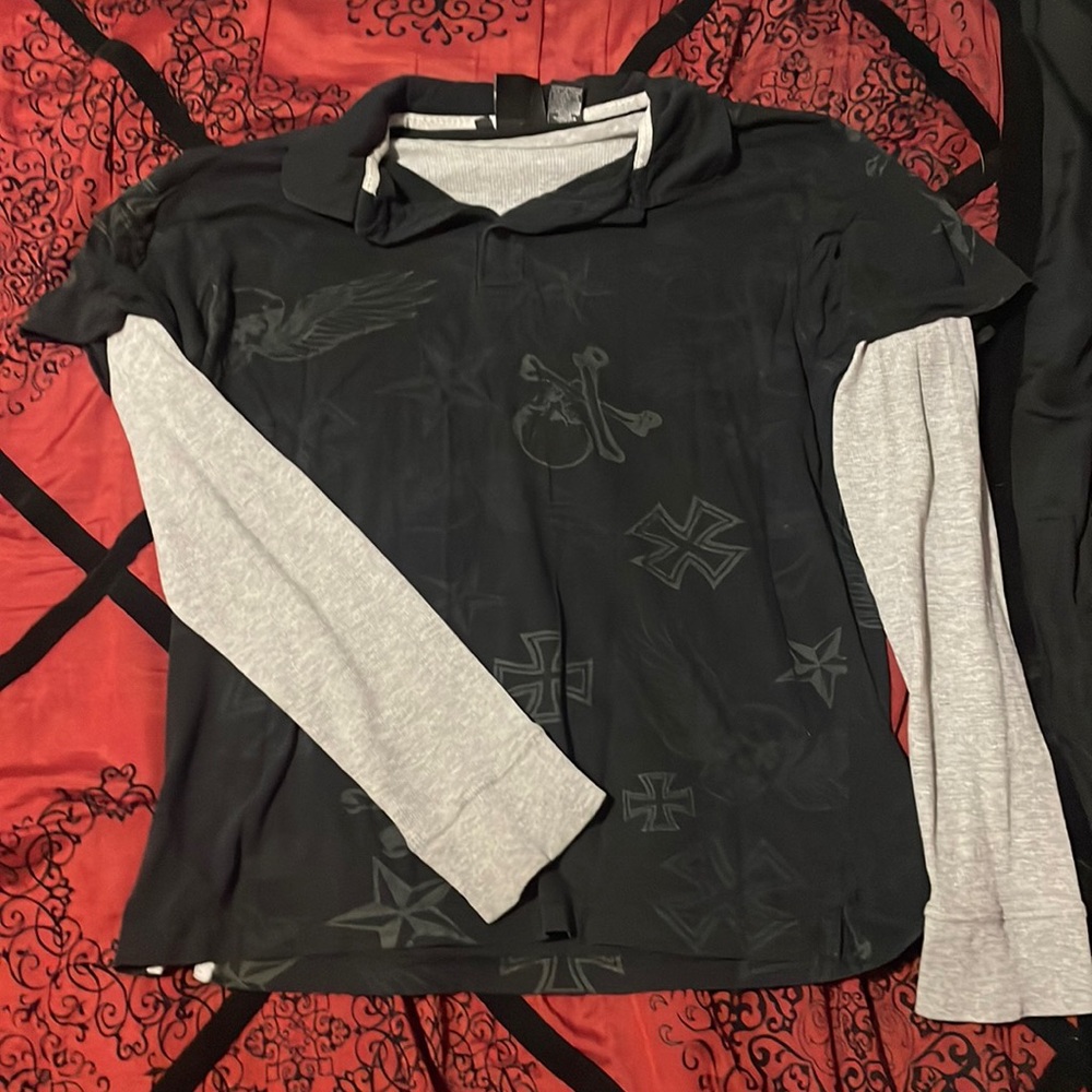 attached thermal sleeve vintage long sleeve y2k polo style shirt